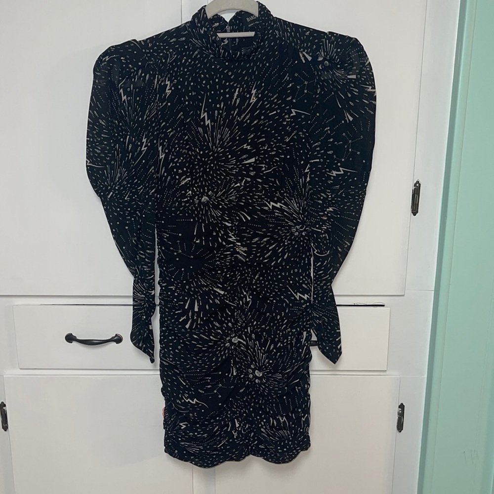 Bardot Black Long Sleeve Patterned Mini Dress